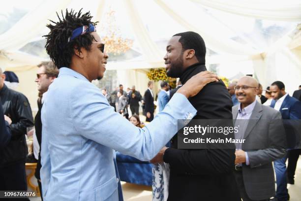 Jay-Z and Meek Mill attend 2019 Roc Nation THE BRUNCH on February 9, 2019 in Los Angeles, California.