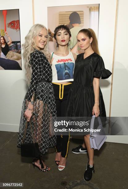 Bria Vinaite, Rowan Blanchard and Debby Ryan attend the Tiffany & Co. Modern Love Photography Exhibition on February 9, 2019 in New York City.