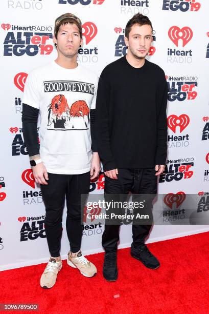 Josh Dun and Tyler Joseph of Twenty One Pilots attends iHeartRadio ALTer Ego at The Forum on January 19, 2019 in Inglewood, California.