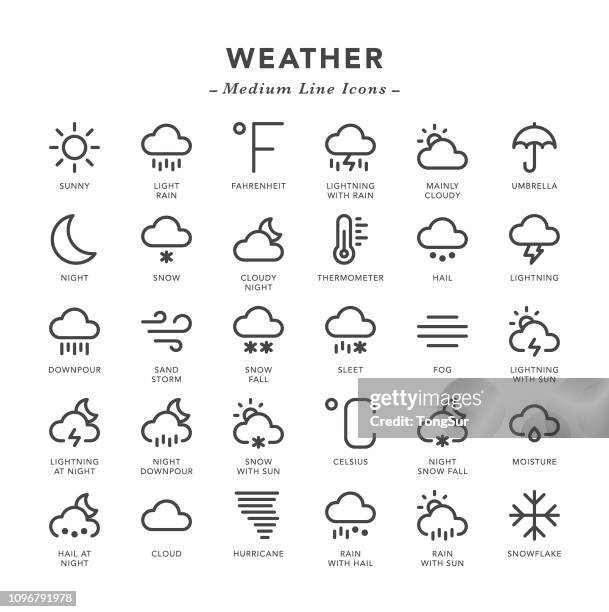 illustrazioni stock, clip art, cartoni animati e icone di tendenza di meteo - icone di linea media - hail