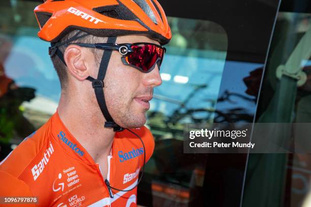 Patrick Bevin of New Zealand and CCC Team had a bad crash at the end of Stage 5 but was fit to start Stage 6 from McLaren Vale to Willunga Hill of...