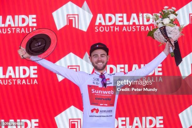 Chris Hamilton of Australia and Team Sunweb celebrates wining the southaustralia.com Young Rider's Jersey after Stage 6 from McLaren Vale to Willunga...