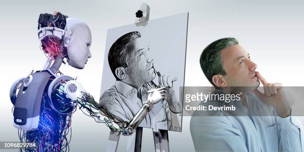 cyborg drawing portrait - art modeling studio stock pictures, royalty-free photos & images