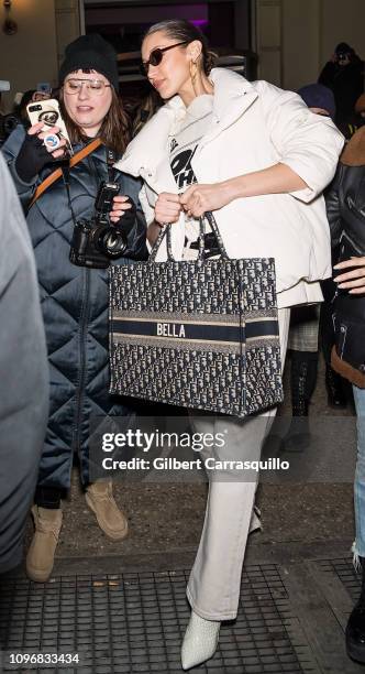 Model Bella Hadid is seen leaving the Brandon Maxwell Fashion Show during New York Fashion Week: The Shows at Penn Plaza Pavilion on February 9, 2019...