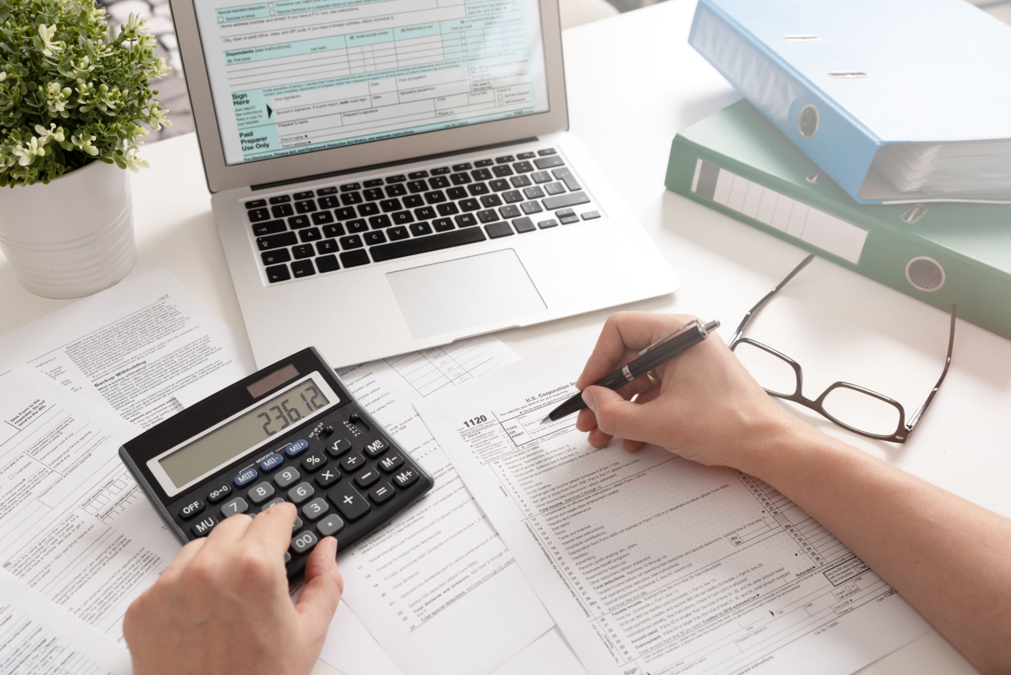 calculator and paperwork
