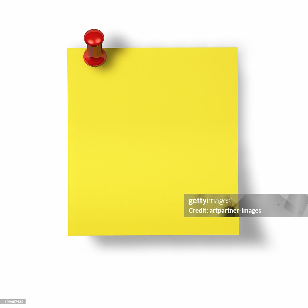 Yellow Memo, Notes or Post-it with red Pin