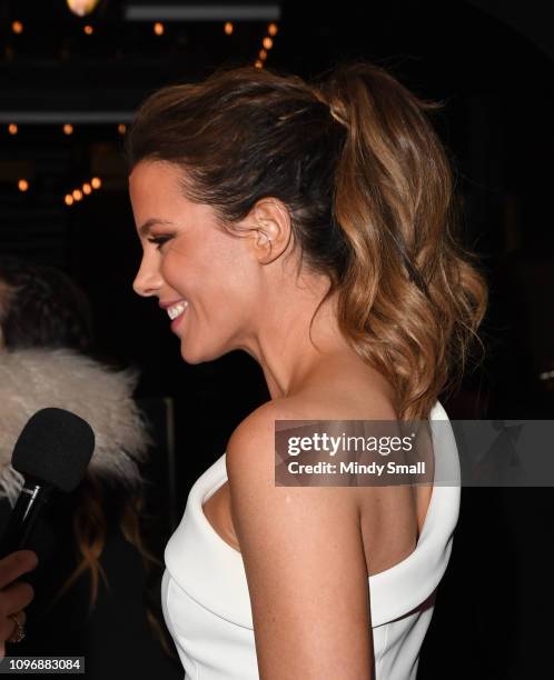Kate Beckinsale, hair detail, attends the grand opening of On The Record Speakeasy and Club at Park MGM In Las Vegas on January 19, 2019 in Las...