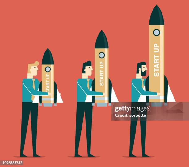 businessman carrying a rocket - space ship engine stock illustrations