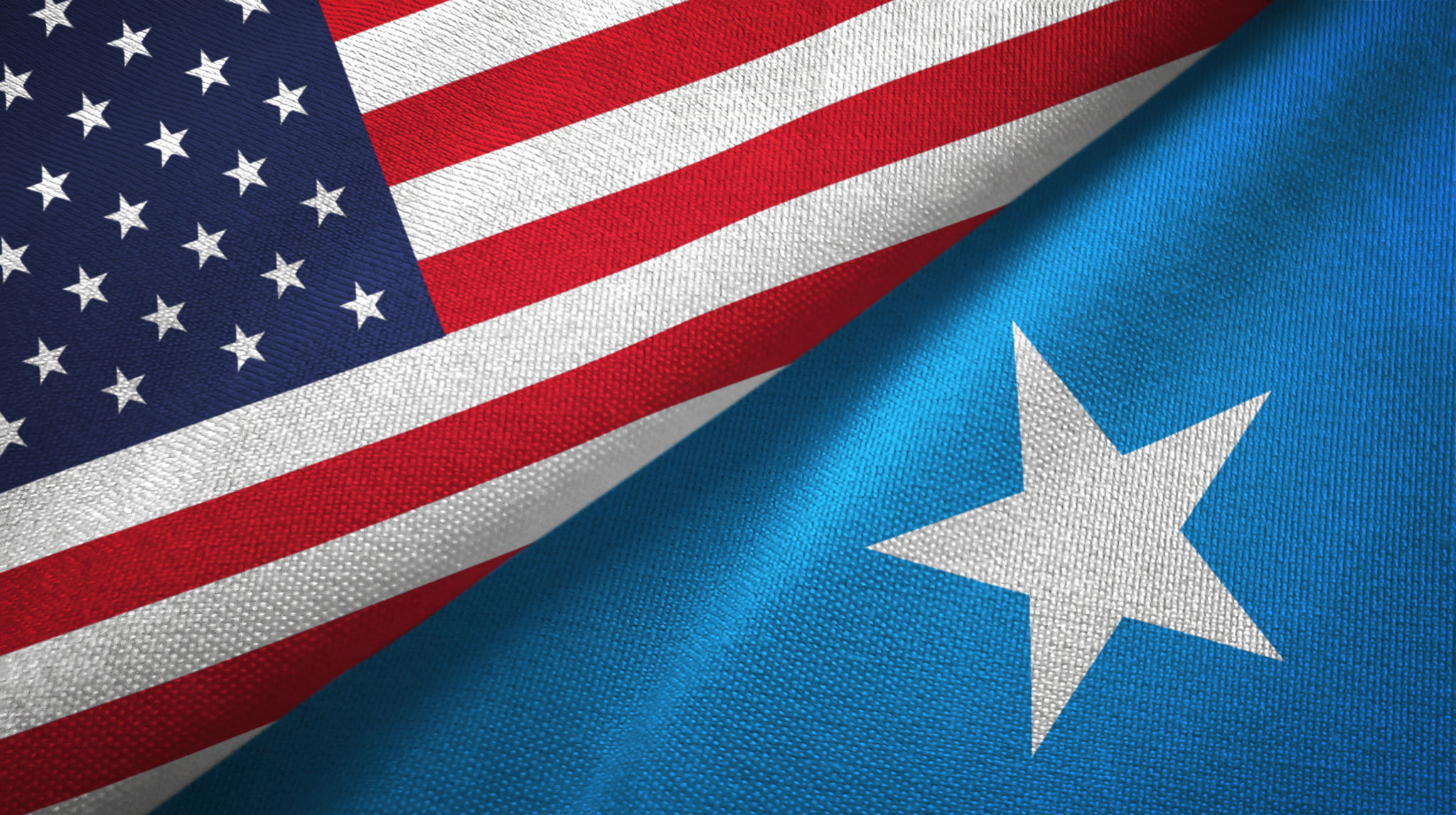 Somalia and United States two flags together textile cloth, fabric texture Somalia and United States two flags together textile cloth, fabric texture