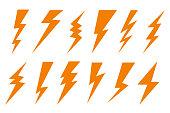 Set thunder and bolt lighting flash icon. Electric thunderbolt, lightning bolt icon, dangerous sign – stock vector
