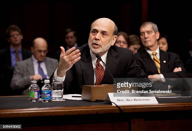 Federal Reserve Chairman Ben Bernanke speaks during a hearing of the Senate Banking, Housing and Urban Affairs Committee on Capitol Hill March 1,...