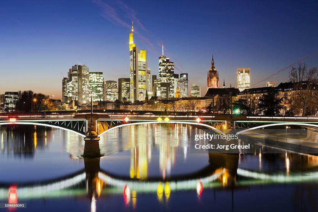 Frankfurt skyline at dusk