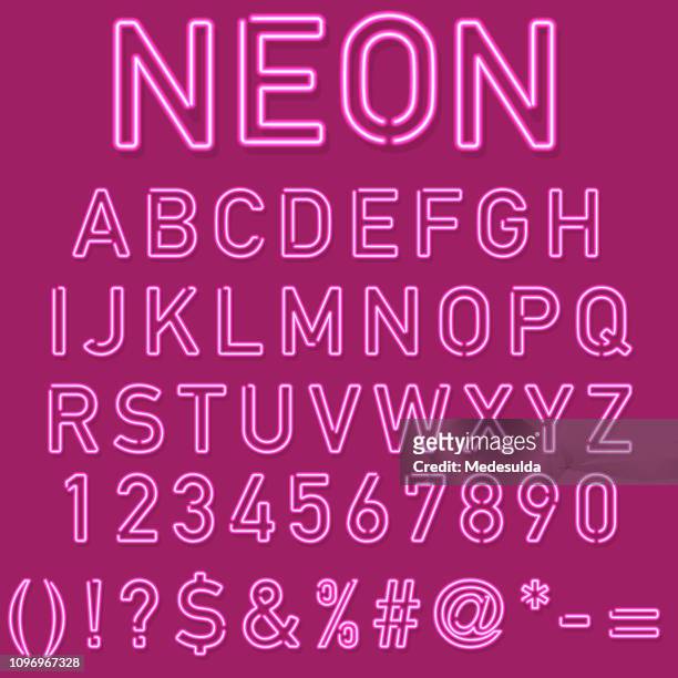 illustrazioni stock, clip art, cartoni animati e icone di tendenza di alfabeto neon - testo