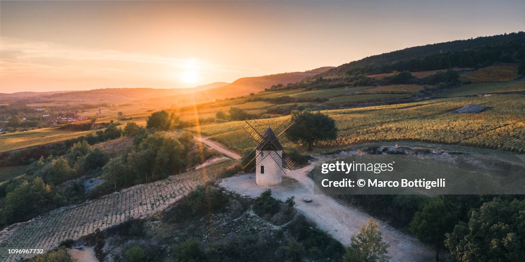 Windmill at sunset, Burgundy, France