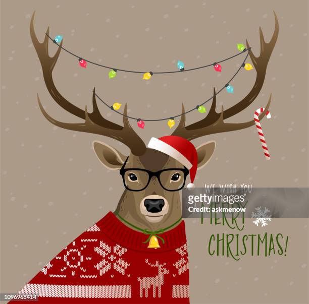 weihnachten hirsch - lichterkette dekoration stock-grafiken, -clipart, -cartoons und -symbole