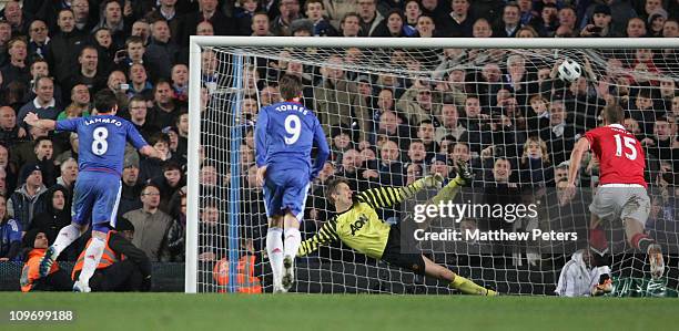 Frank Lampard of Chelsea scores their second goal during the Barclays Premier League match between Chelsea and Manchester United at Stamford Bridge...
