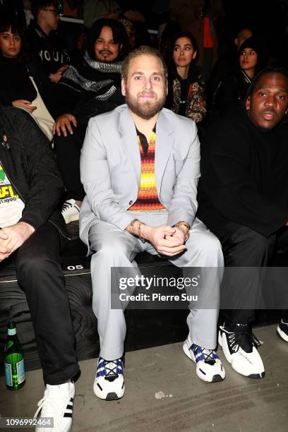 Jonah Hill attends the Y-3 Menswear Fall/Winter 2019-2020 show as part of Paris Fashion Week on January 20, 2019 in Paris, France.