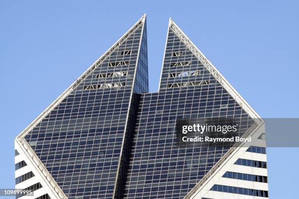 The diamond top of the Smurfit-Stone Building is seen from the Nichols Bridgeway in Millennium Park in Chicago, Illinois on FEB 18, 2011.