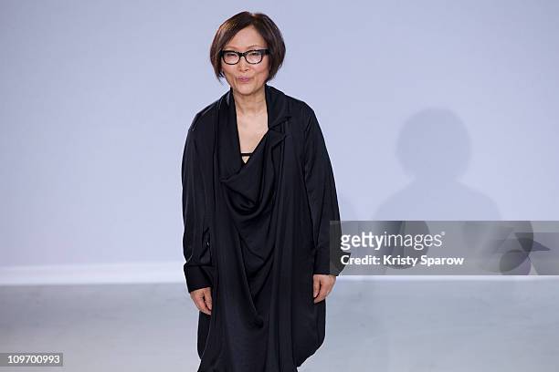 Moon Young Hee walks the runway during the Moon Young Hee Ready to Wear Autumn/Winter 2011/2012 show during Paris Fashion Week at Espace Commines on...