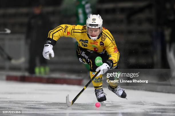 Martin Soderberg of Broberg/Soderhamn Bandy in action during the Elitserien bandy match between Hammarby Bandy and Broberg/Soderhamn Bandy at...