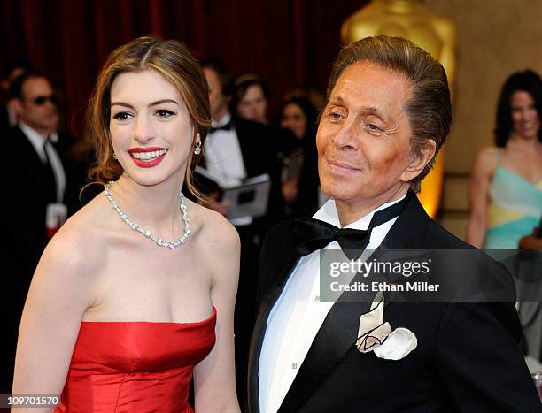 Actress Anne Hathaway and fashion designer Valentino Garavani arrive at the 83rd Annual Academy Awards at the Kodak Theatre February 27, 2011 in...
