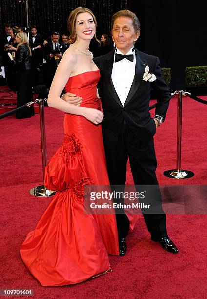 Actress Anne Hathaway and fashion designer Valentino Garavani arrive at the 83rd Annual Academy Awards at the Kodak Theatre February 27, 2011 in...