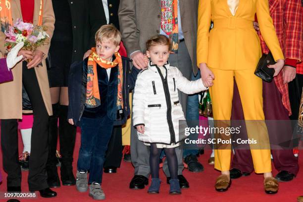 Prince Jacques of Monaco and Princess Gabriella of Monaco attend the 43rd International Circus Festival of Monte-Carlo on January 20, 2019 in Monaco,...