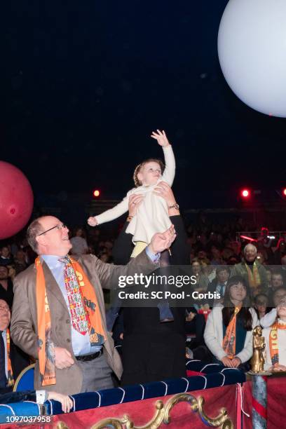 Princess Gabriella of Monaco and Prince Albert II of Monaco attend the 43rd International Circus Festival of Monte-Carlo on January 20, 2019 in...