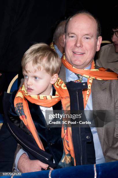 Prince Jacques of Monaco and Prince Albert II of Monaco attend the 43rd International Circus Festival of Monte-Carlo on January 20, 2019 in Monaco,...