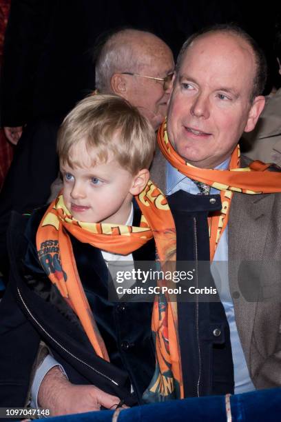 Prince Jacques of Monaco and Prince Albert II of Monaco attend the 43rd International Circus Festival of Monte-Carlo on January 20, 2019 in Monaco,...