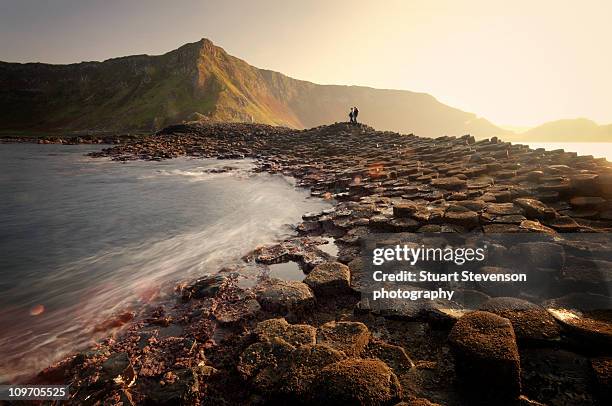 standing amongst giants - giant's causeway stock pictures, royalty-free photos & images