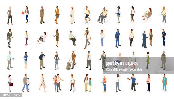 people icons bold color - isometric african people stock illustrations