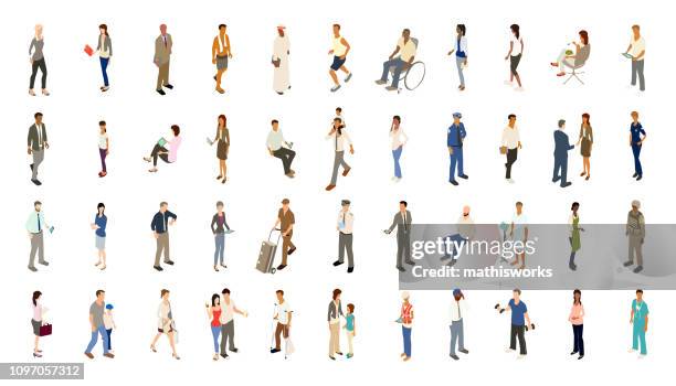 people icons bold color - looking down stock illustrations