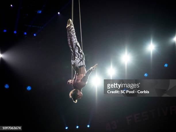 An acrobat performs during the 43rd International Circus Festival of Monte-Carlo on January 20, 2019 in Monaco, Monaco.