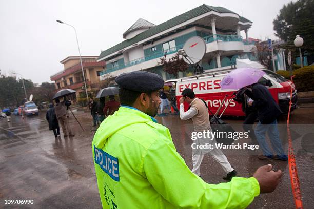 Police officer allows local media into the site of Pakistan Minority Minister, Shahbaz Bhatti's, assassination near his mother's home on March 2,...