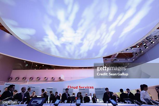 Visitors crowd the cloud computing presentation at the Vodafone stand at the CeBIT technology trade fair on March 2, 2011 in Hanover, Germany. CeBIT...