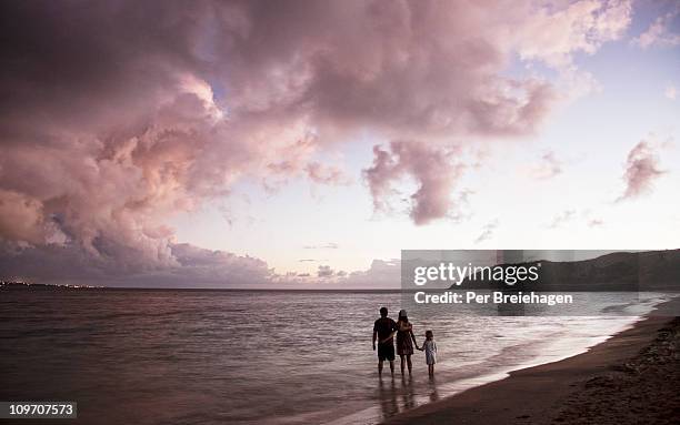 a family watching caribbean sunset - saint kitts and nevis stock pictures, royalty-free photos & images