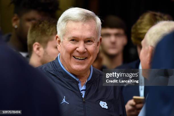 North Carolina head football coach Mack Brown attends the game between the Miami Hurricanes and the North Carolina Tar Heels at Dean Smith Center on...