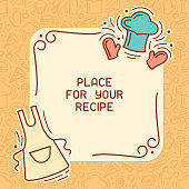 Culinary recipe card with cook cap and apron
