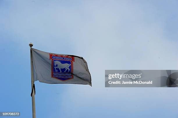 An Ipswich Town FC flag is seen outside Portman Road, home of Ipswich Town Football Club on March 2nd, 2011 in London, England.