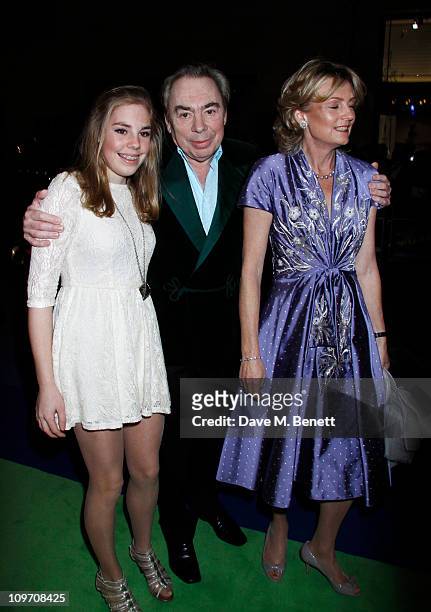 Andrew Lloyd Webber with his daughter Isabella and wife Madelaine attend the press night for Wizard Of Oz at the London Palladium on March 1, 2011 in...