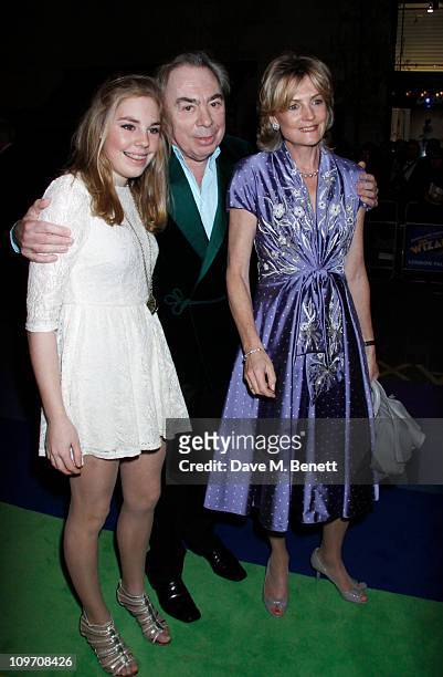 Andrew Lloyd Webber with his daughter Isabella and wife Madelaine attend the press night for Wizard Of Oz at the London Palladium on March 1, 2011 in...