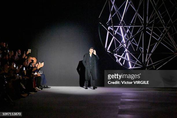 Fashion designer Hedi Slimane walks the runway during the Celine Menswear Fall/Winter 2019-2020 show as part of Paris Fashion Week on January 20,...