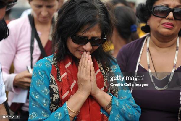 Nilam Hindocha, mother of murdered Anni Dewani, and Anni's aunt Pratibha Chotia at Dewani's murder site on March 2, 2011 in Cape Town, South Africa....