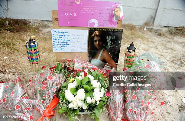 The memorial placed by Vinod Hindocha and Nilam Hindocha, parents of murdered Anni Dewani as they visit their daughters murder site on March 2, 2011...