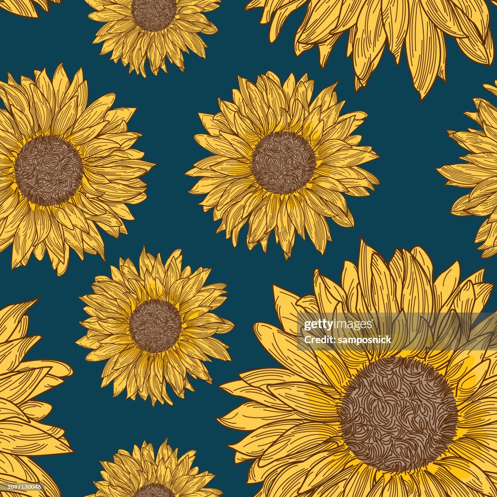 Retro-90er Jahre Sonnenblumen nahtlose Muster