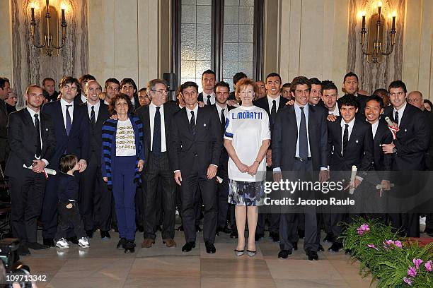 All Fc internazionale team, Milly Moratti, Massimo Moratti, Letizia Moratti and Alan Rizzi attend FC Internazionale Receives The Ambrogino D'Oro...