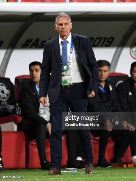 Iran head coach Carlos Quieroz of Portugal looks on during the AFC Asian Cup round of 16 match between Iran and Oman at Mohammed Bin Zayed Stadium on...