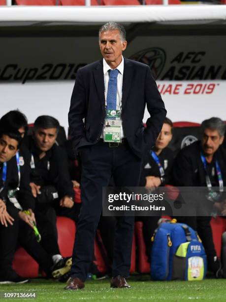 Iran head coach Carlos Quieroz of Portugal looks on during the AFC Asian Cup round of 16 match between Iran and Oman at Mohammed Bin Zayed Stadium on...