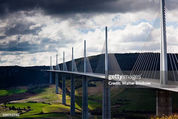 millau viaduct bridge - millau viaduct stock pictures, royalty-free photos & images